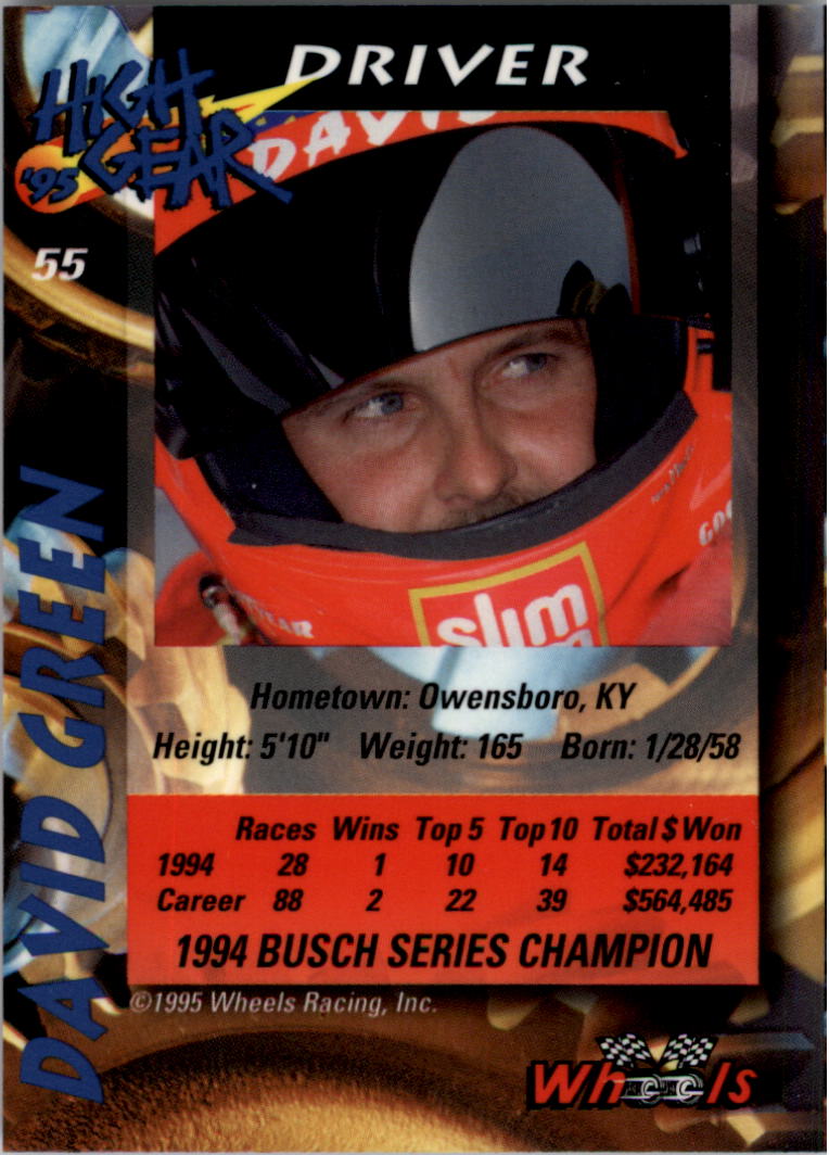 1995 Wheels High Gear #55 David Green back image