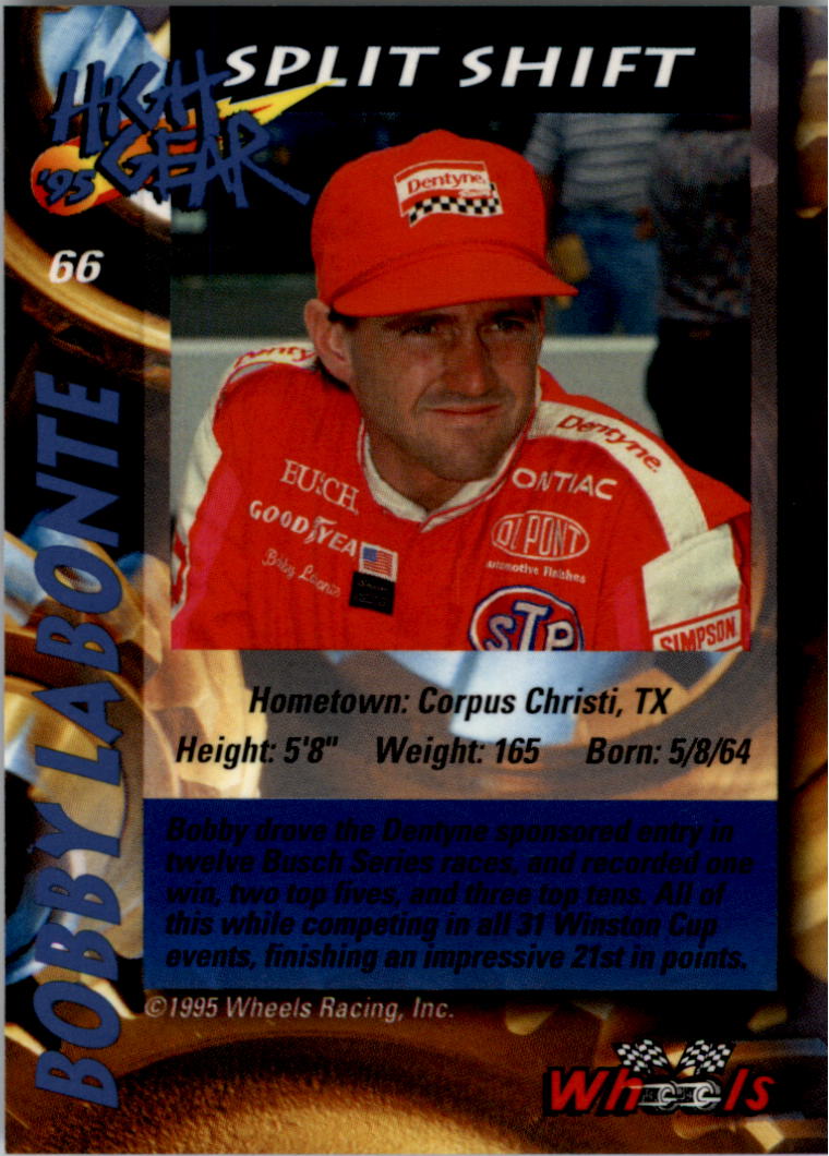 1995 Wheels High Gear #66 Bobby Labonte SS back image