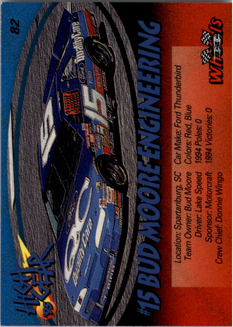 1995 Wheels High Gear #82 Lake Speed's Car back image