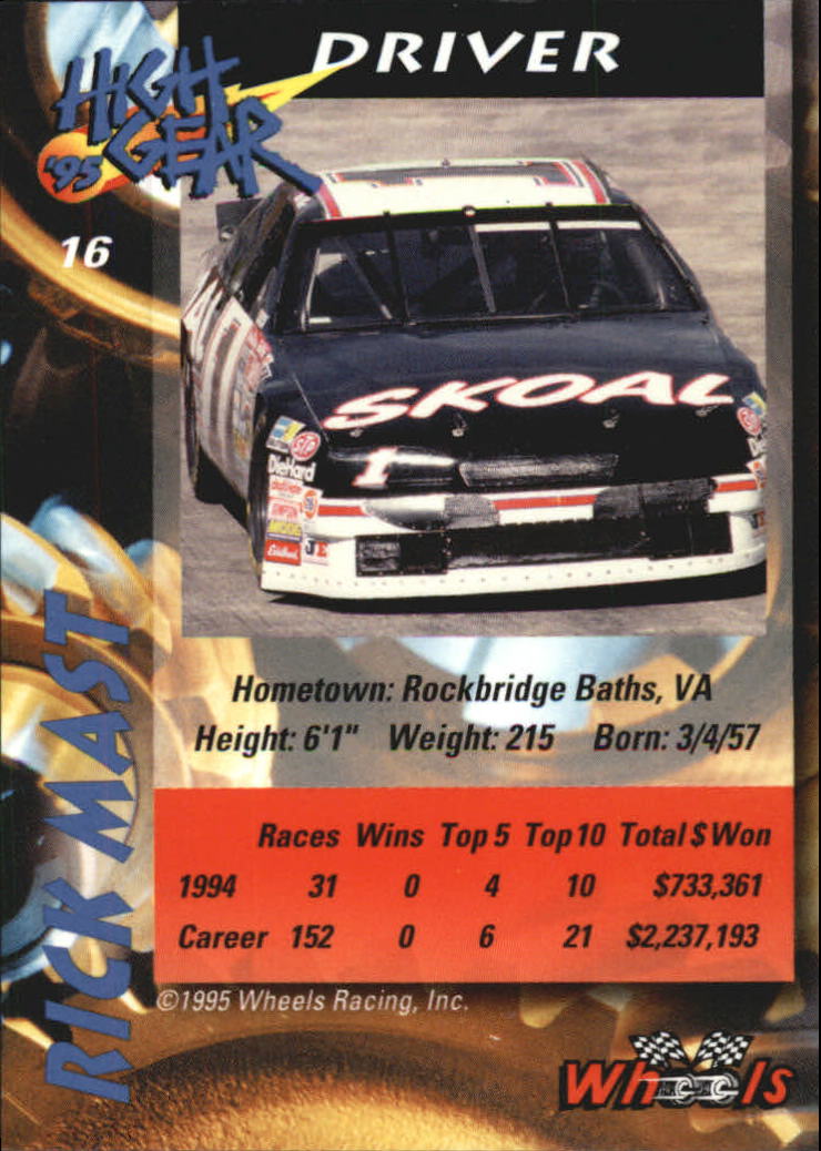 1995 Wheels High Gear Day One #16 Rick Mast back image