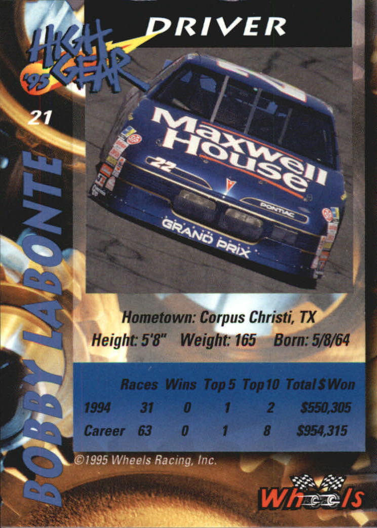 1995 Wheels High Gear Day One #21 Bobby Labonte back image