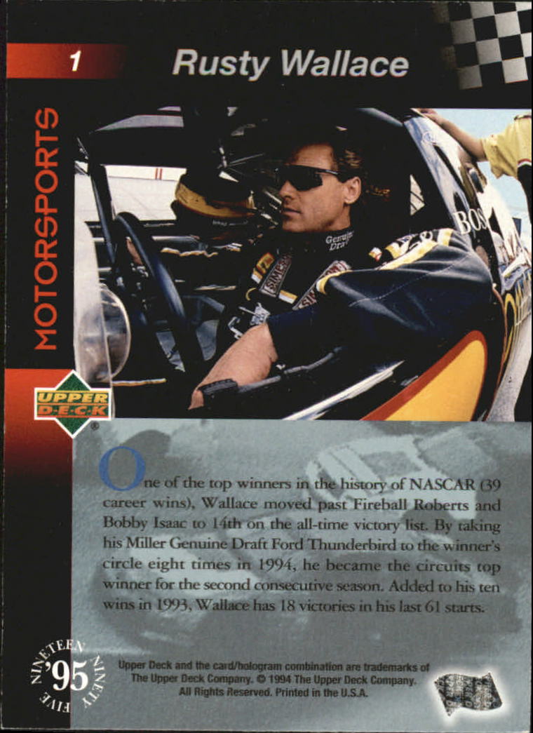 1995 Upper Deck #1 Rusty Wallace back image