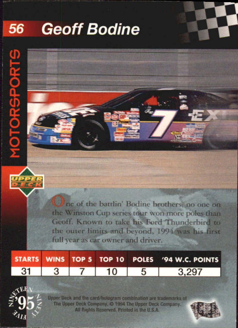 1995 Upper Deck #56 Geoff Bodine with Car back image