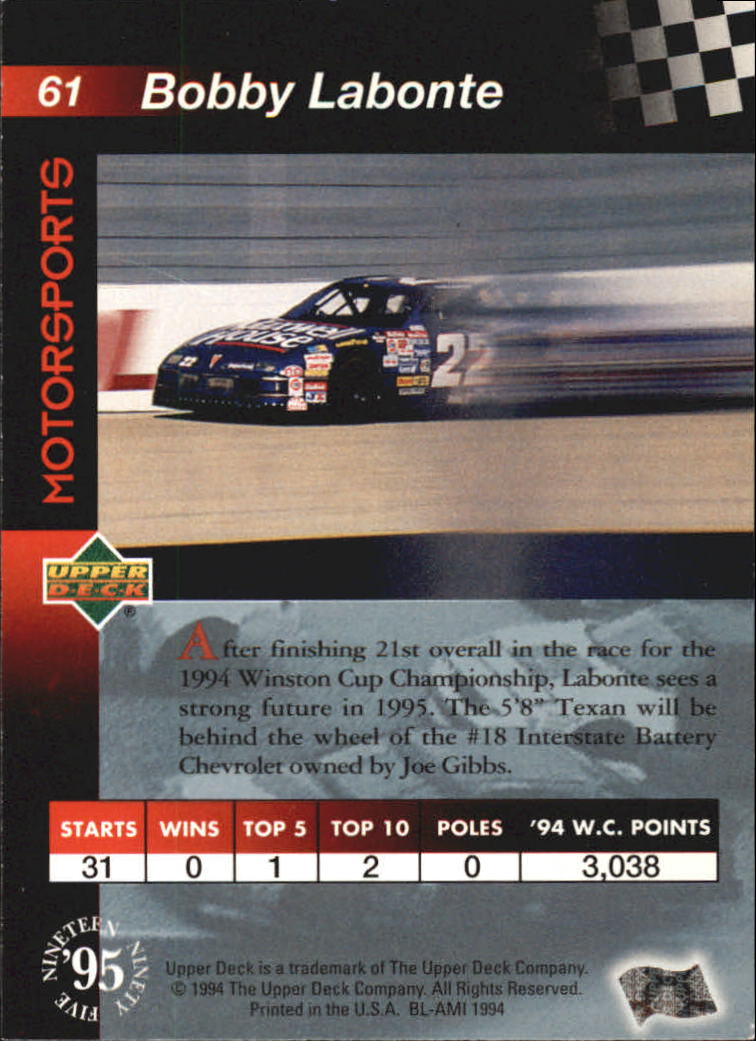 1995 Upper Deck #61 Bobby Labonte with Car back image