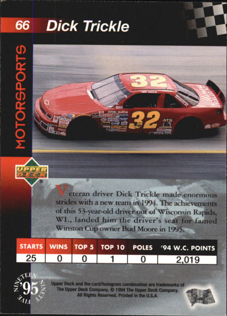 1995 Upper Deck #66 Dick Trickle with Car back image