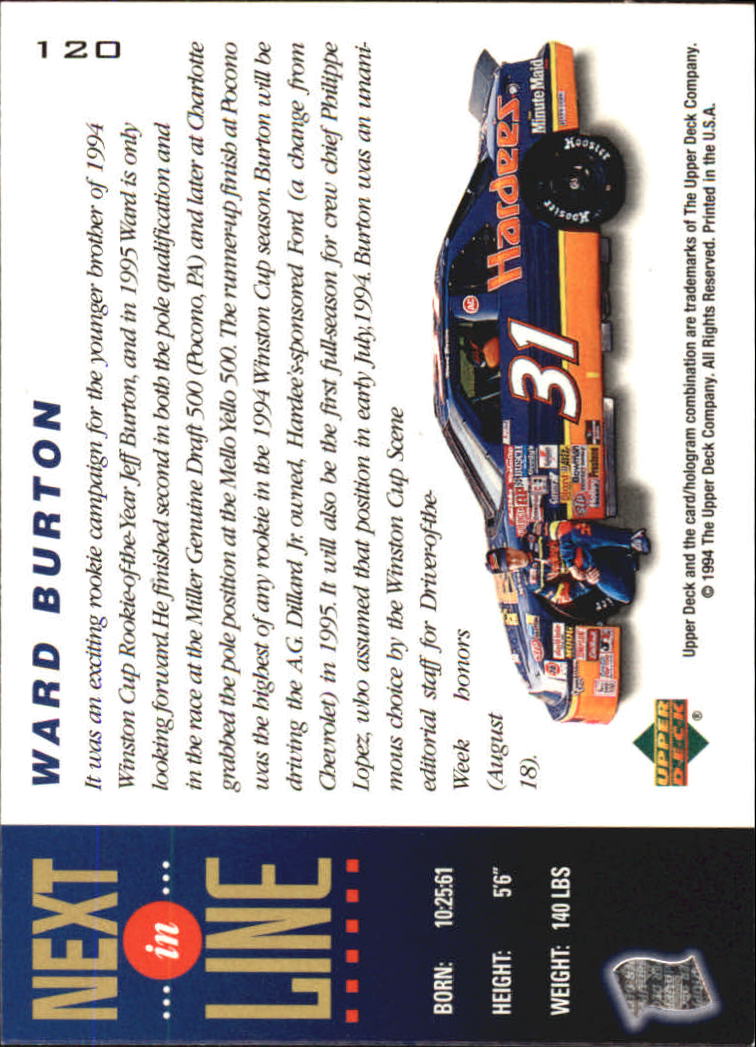 1995 Upper Deck #120 Ward Burton's Car NIL back image