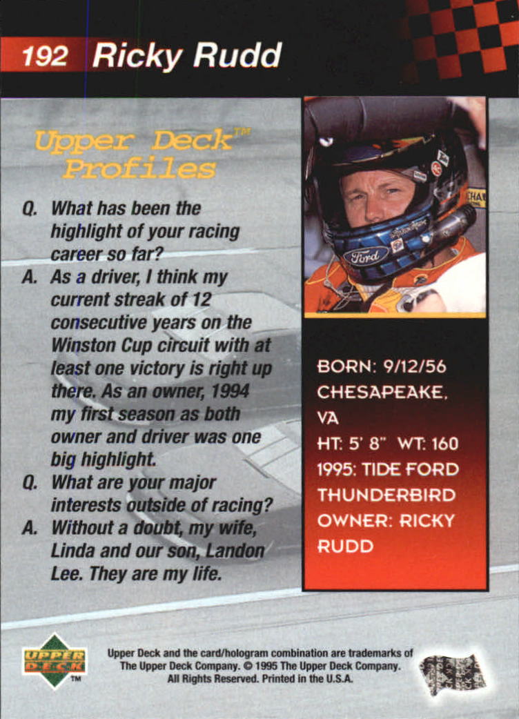 1995 Upper Deck #192 Ricky Rudd back image