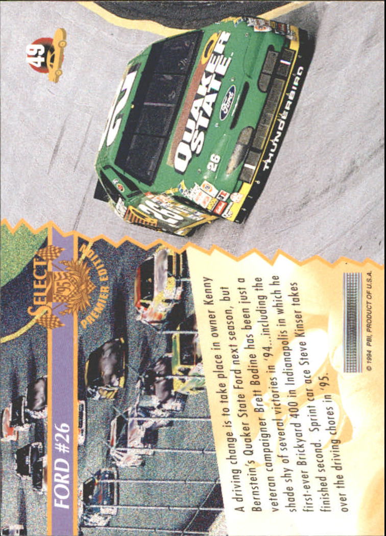 1995 Select #49 Brett Bodine's Car back image