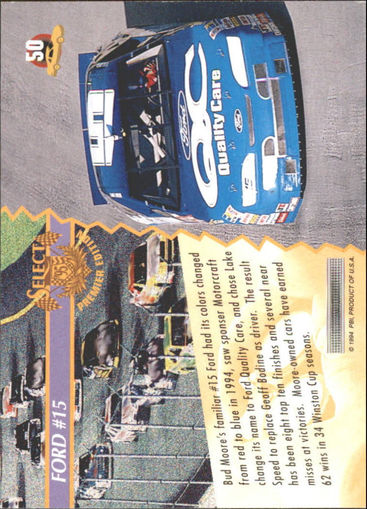 1995 Select #50 Lake Speed's Car back image