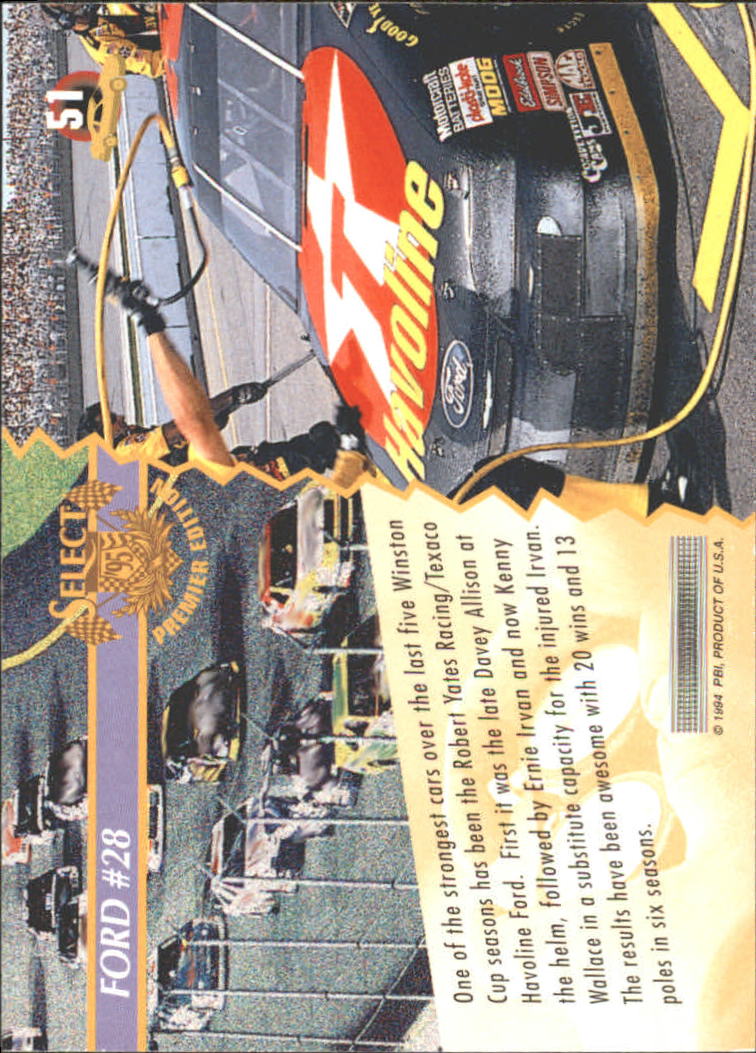 1995 Select #51 Ernie Irvan's Car back image