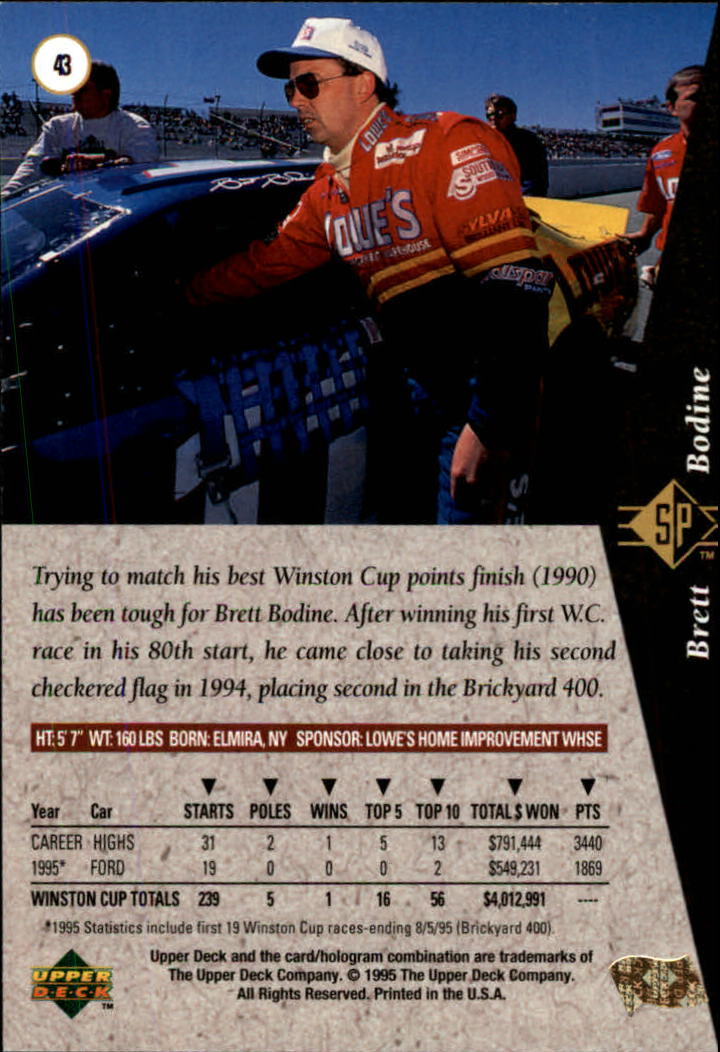 1995 SP #43 Brett Bodine back image