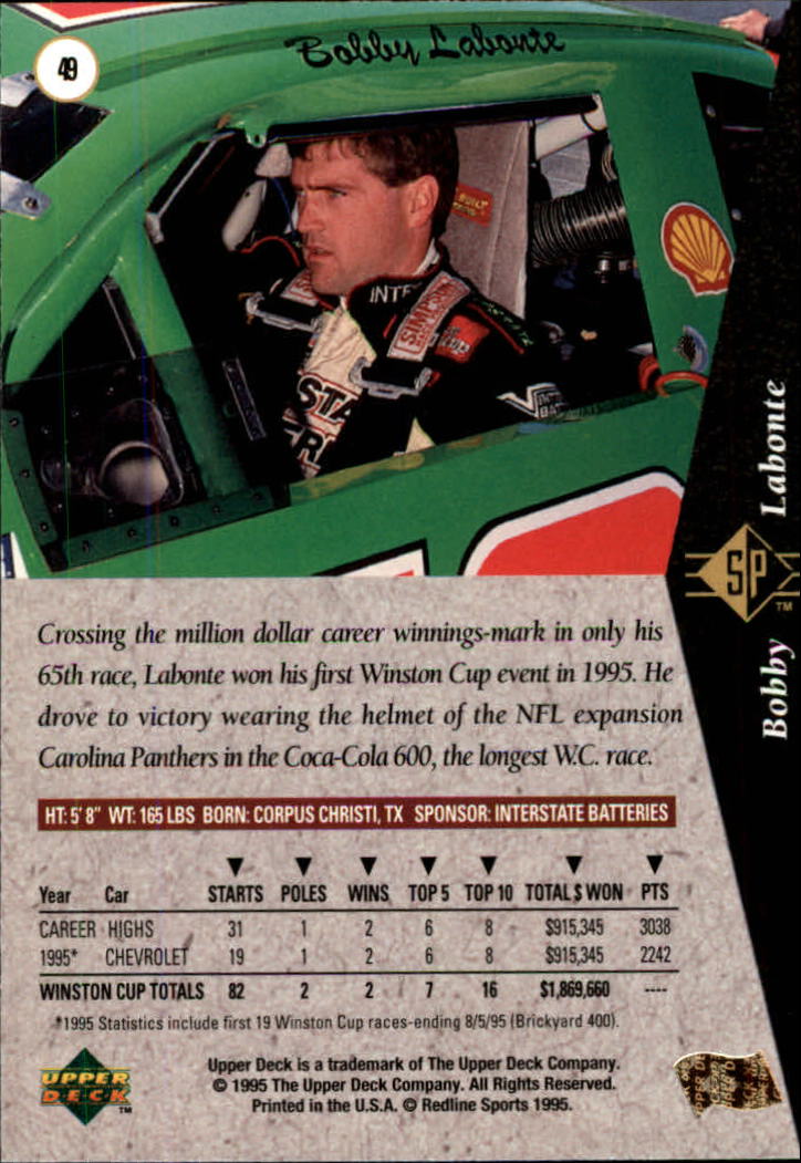 1995 SP #49 Bobby Labonte back image