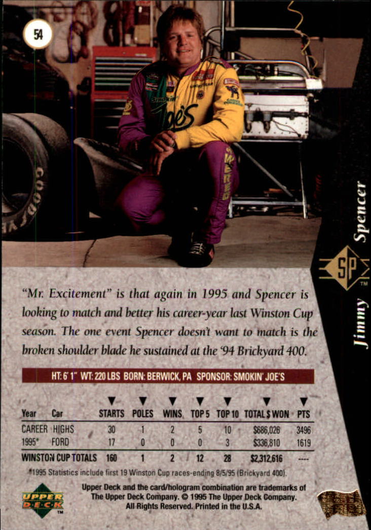 1995 SP #54 Jimmy Spencer back image