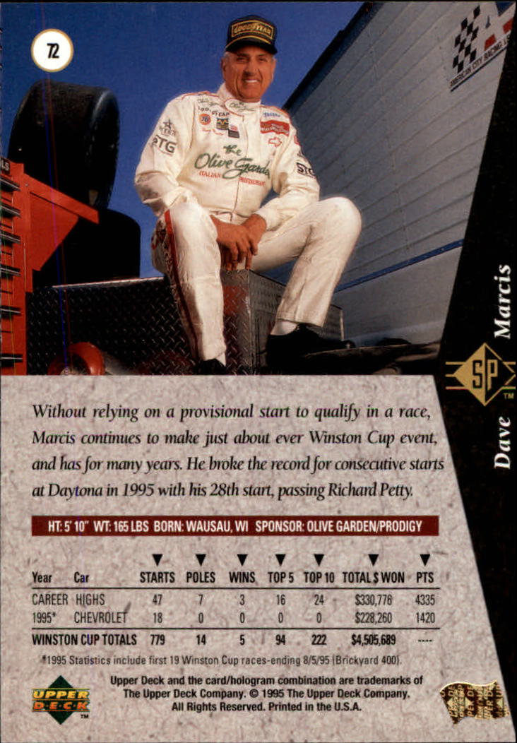 1995 SP #72 Dave Marcis back image