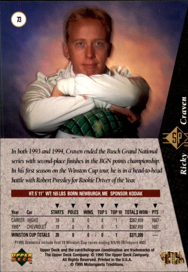 1995 SP #73 Ricky Craven back image