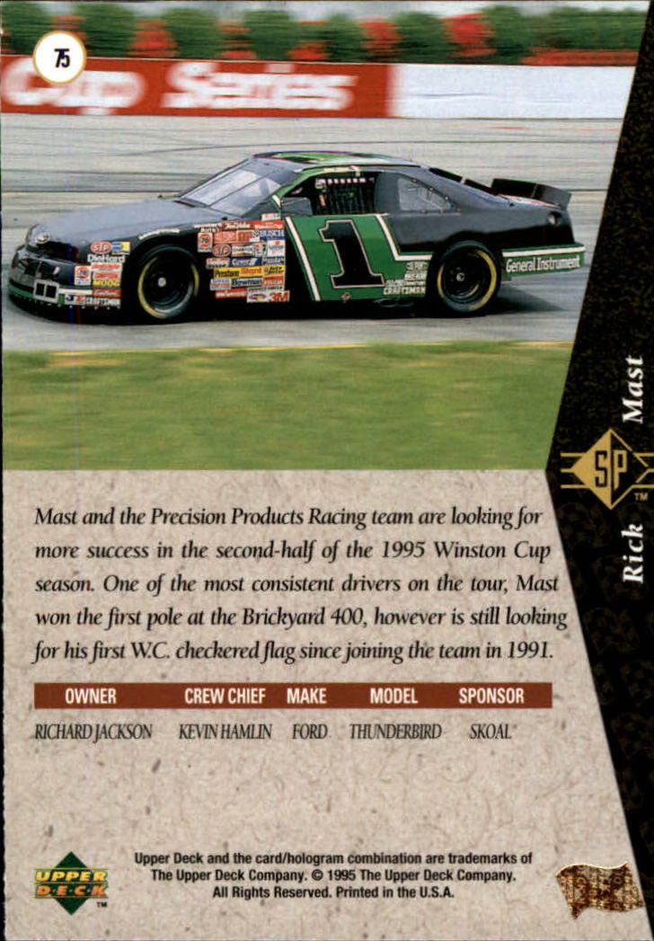 1995 SP #75 Rick Mast's Car back image