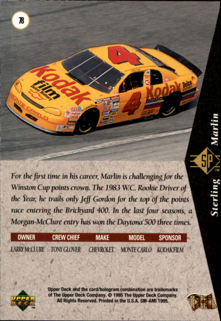 1995 SP #78 Sterling Marlin's Car back image