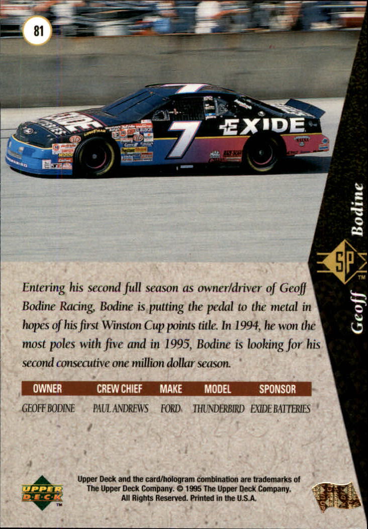 1995 SP #81 Geoff Bodine's Car back image