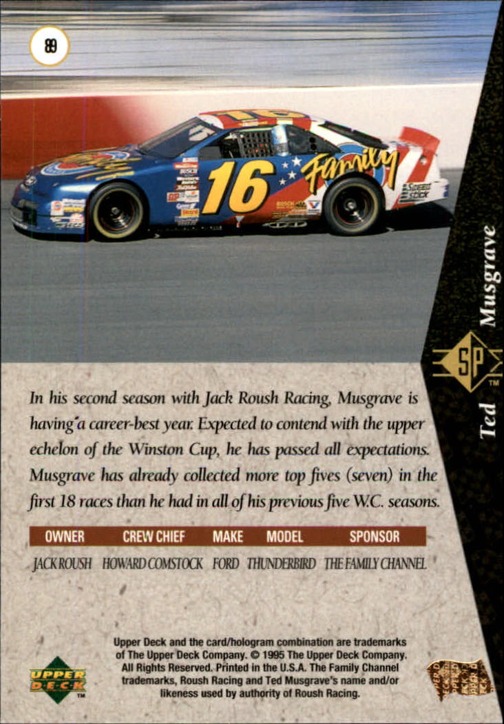 1995 SP #89 Ted Musgrave's Car back image
