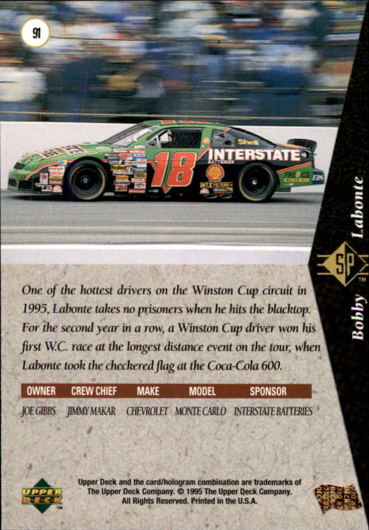 1995 SP #91 Bobby Labonte's Car back image