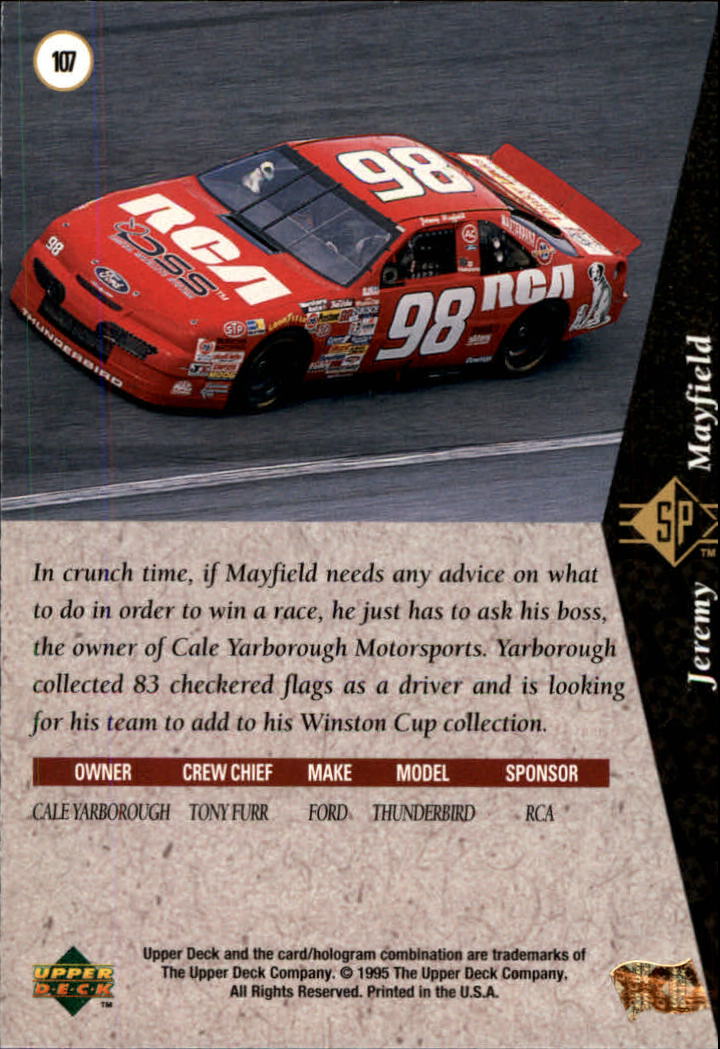 1995 SP #107 Jeremy Mayfield's Car back image