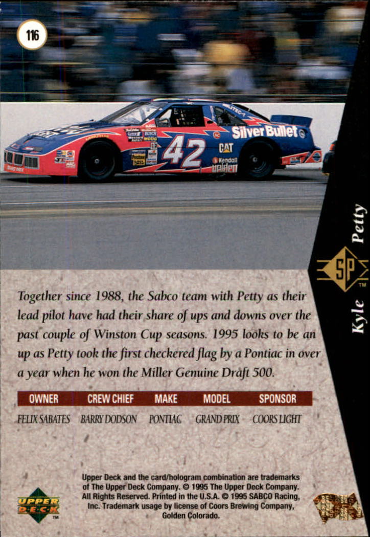 1995 SP #116 Kyle Petty's Car back image
