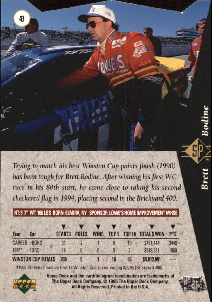 1995 SP Die Cuts #43 Brett Bodine back image