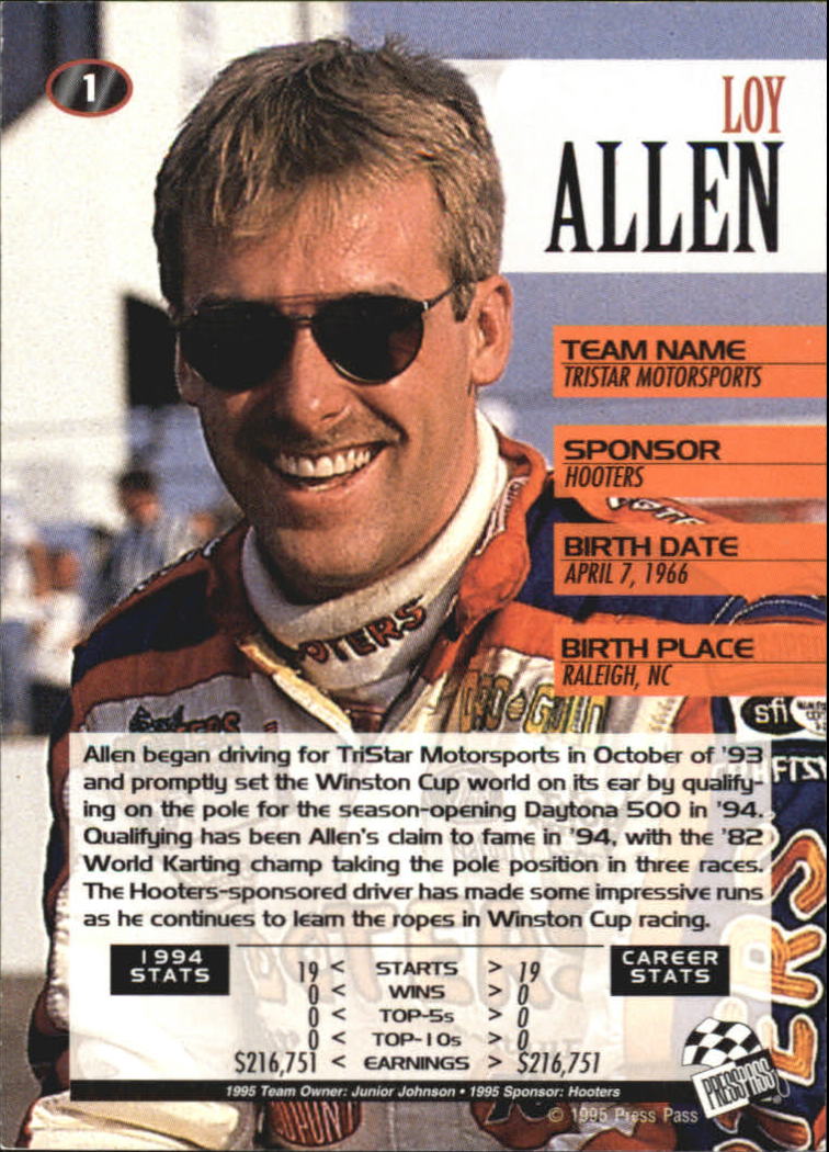 1995 Press Pass #1 Loy Allen Jr. back image