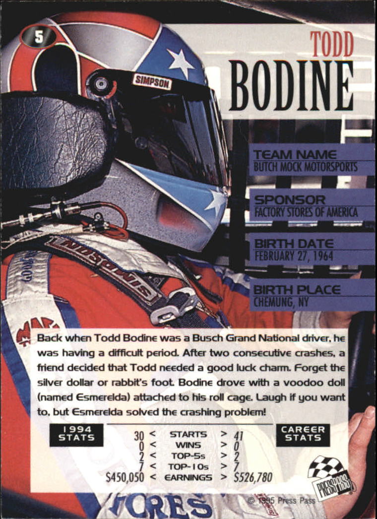 1995 Press Pass #5 Todd Bodine back image
