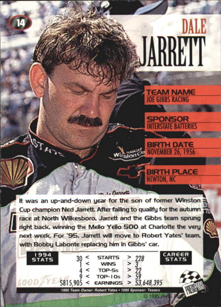 1995 Press Pass #14 Dale Jarrett back image