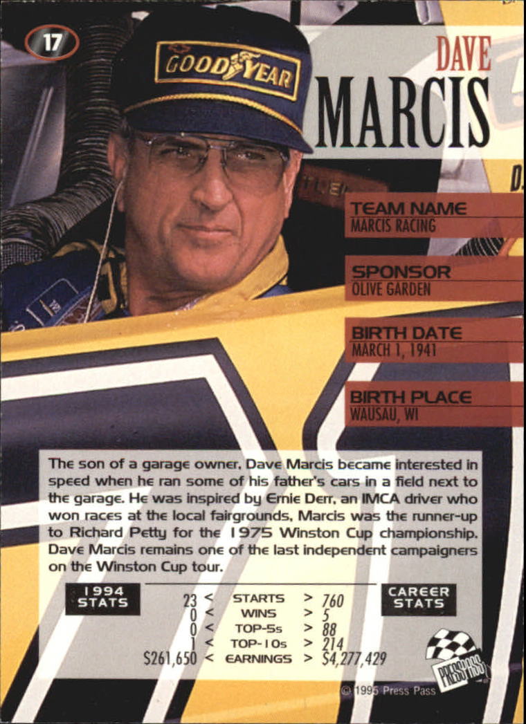 1995 Press Pass #17 Dave Marcis back image