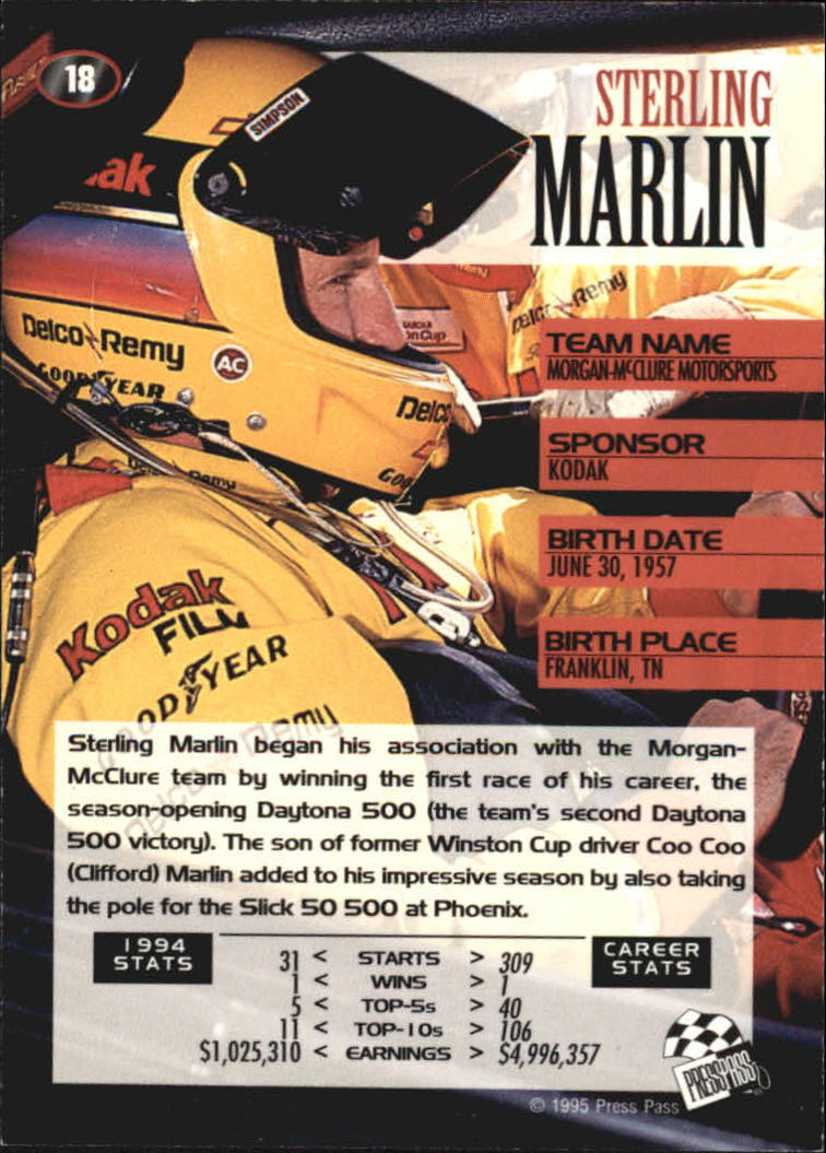 1995 Press Pass #18 Sterling Marlin back image