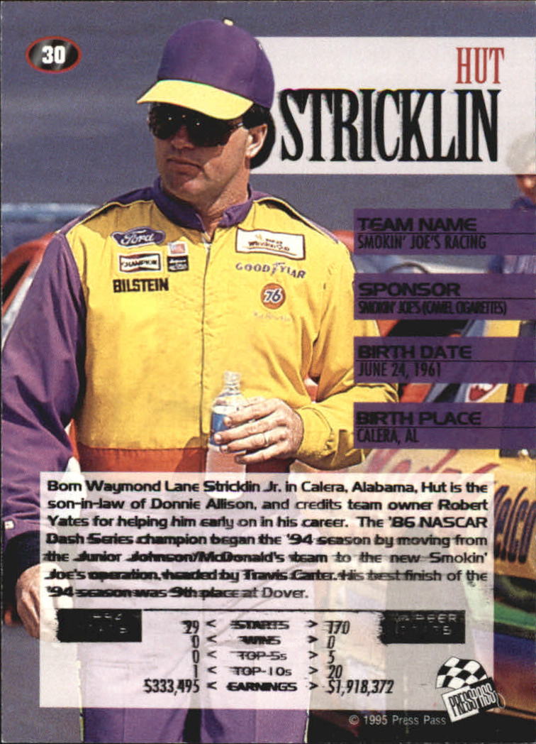 1995 Press Pass #30 Hut Stricklin back image