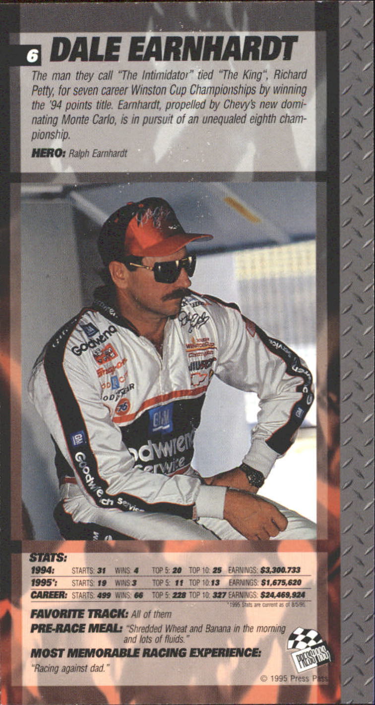 1995 Press Pass Optima XL #6 Dale Earnhardt back image