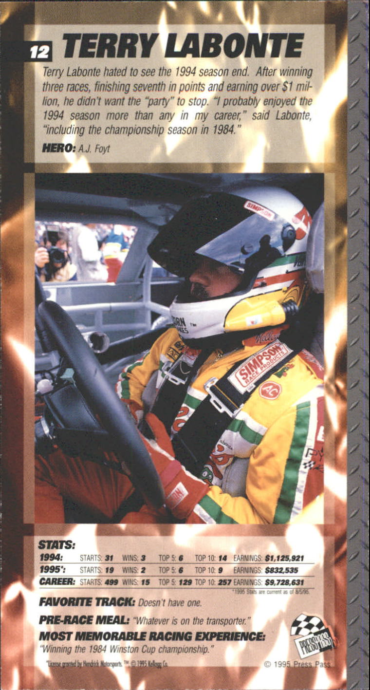 1995 Press Pass Optima XL #12 Terry Labonte back image