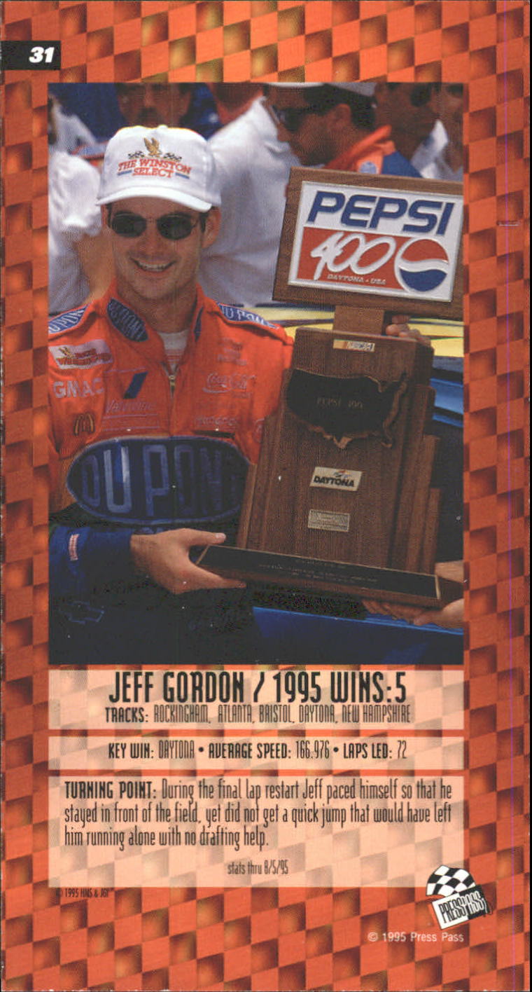 1995 Press Pass Optima XL #31 Jeff Gordon TC back image