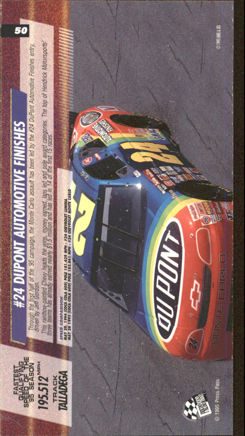 1995 Press Pass Optima XL #50 Jeff Gordon's Car back image