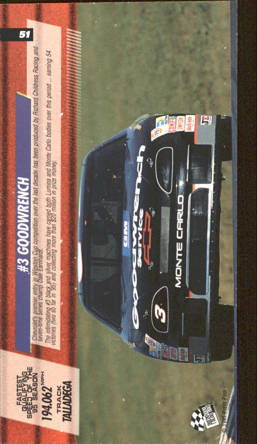 1995 Press Pass Optima XL #51 Dale Earnhardt's Car back image