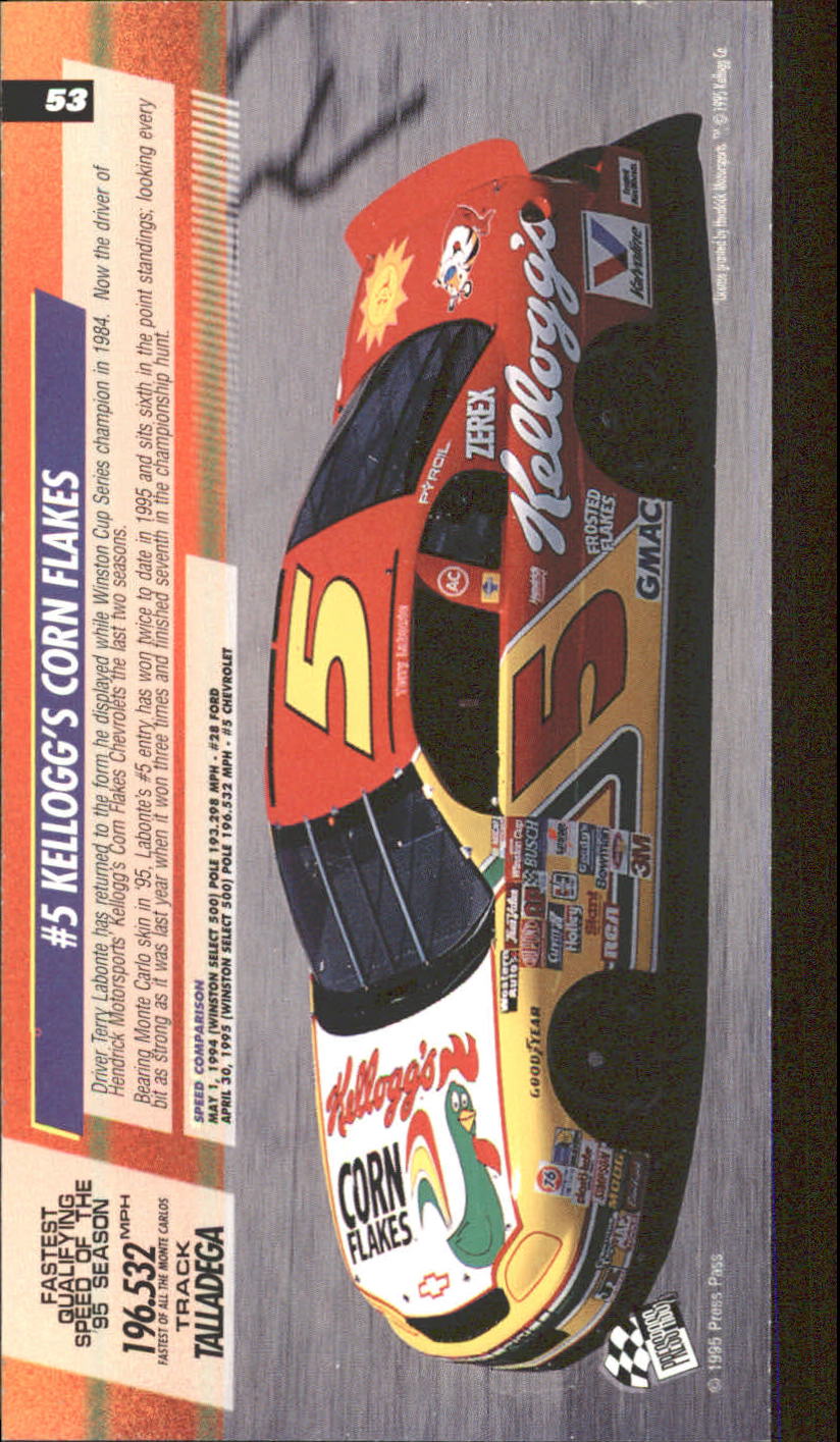 1995 Press Pass Optima XL #53 Terry Labonte's Car back image
