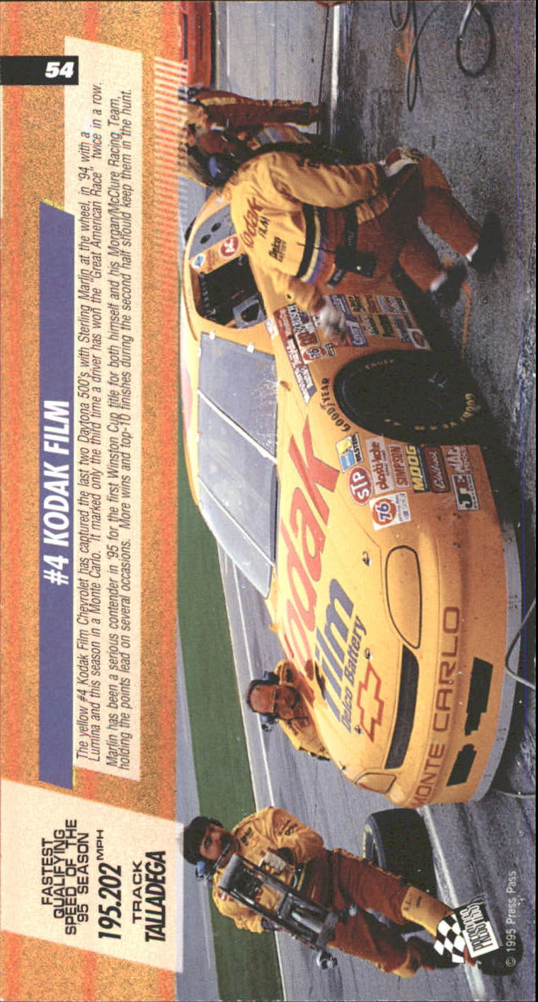 1995 Press Pass Optima XL #54 Sterling Marlin's Car back image