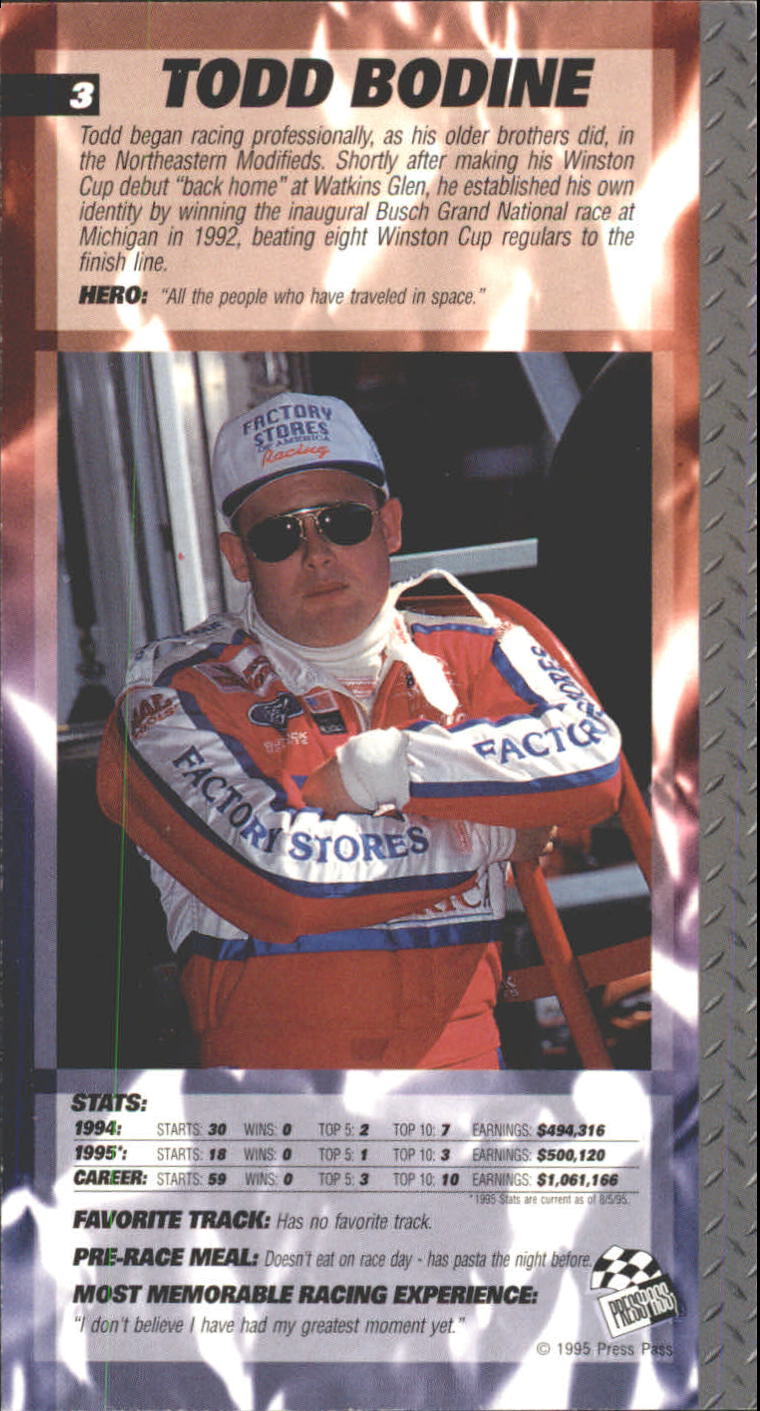 1995 Press Pass Optima XL Red Hot #3 Todd Bodine back image