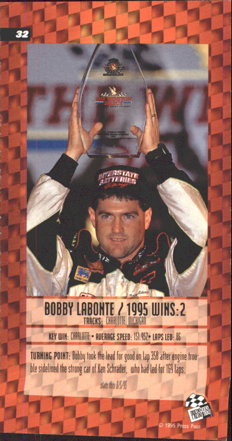 1995 Press Pass Optima XL Red Hot #32 Bobby Labonte TC back image