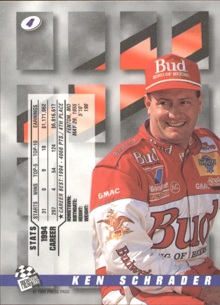 1995 Press Pass Premium #4 Ken Schrader back image