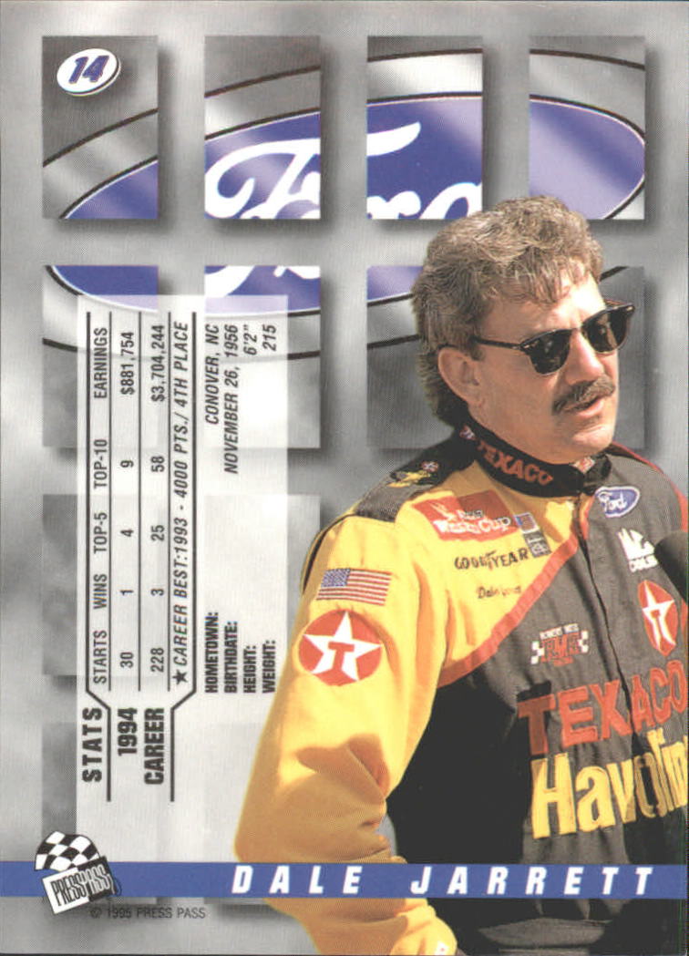 1995 Press Pass Premium #14 Dale Jarrett back image