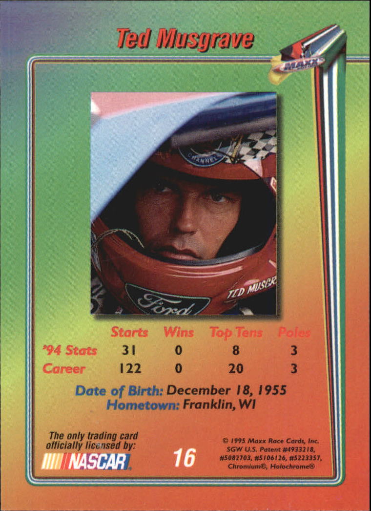 1995 Maxx Premier Plus #16 Ted Musgrave back image