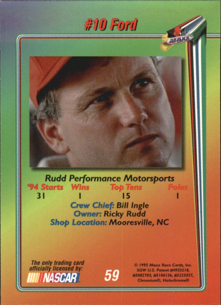 1995 Maxx Premier Plus #59 Ricky Rudd's Car back image