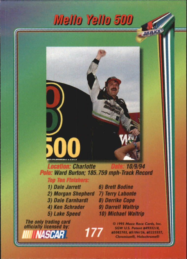 1995 Maxx Premier Plus #177 Dale Jarrett/Victory Lane back image