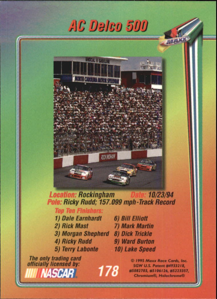 1995 Maxx Premier Plus #178 Rockingham Race Action/Victory Lane back image