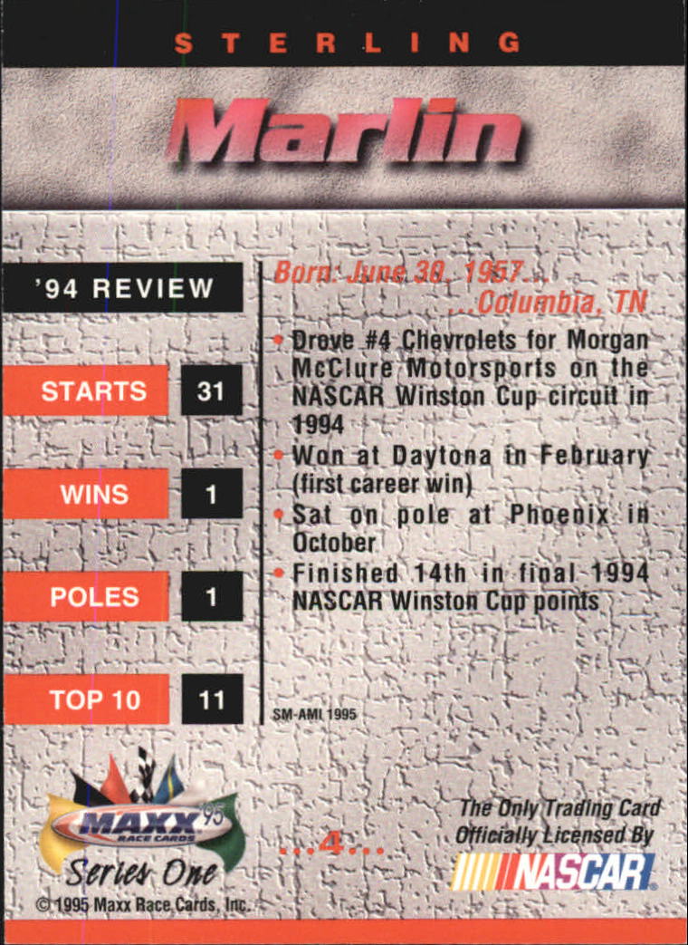 1995 Maxx #4 Sterling Marlin back image