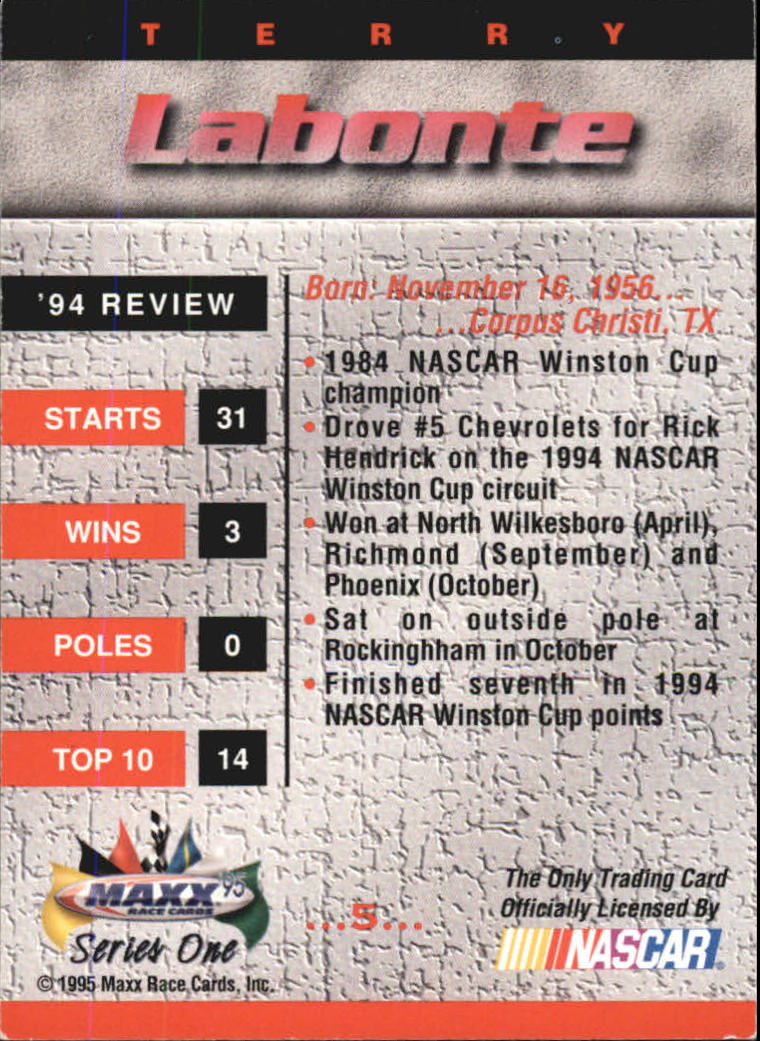1995 Maxx #5 Terry Labonte back image
